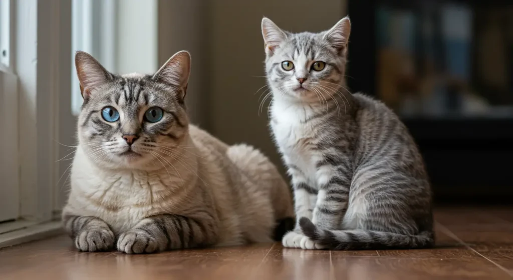 A Heartwarming Scene of a Big Cat and a Small Cat Together, Reflecting on How Long Do Cats Live?